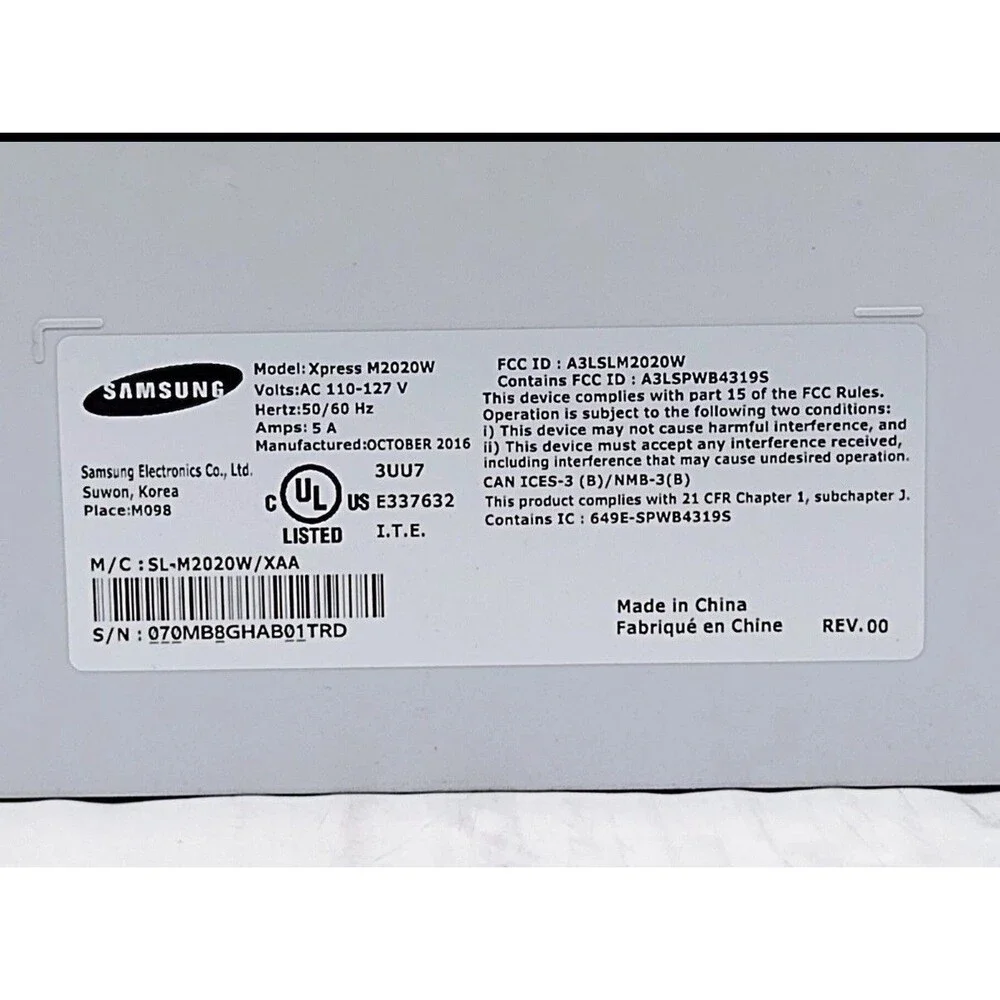Samsung Xpress M2020W Wireless Monochrome Laser Printer Low Page Count